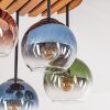Plafoniera Koyoto con 4 sfere in vetro blu e lamelle di legno, stile Boho