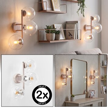 Applique a parete Gastor moderna, set da 2, con 3 sfere in vetro chiaro