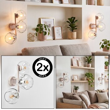 Applique da parete moderna Ripoll, set da 2, con 3 sfere in vetro chiaro