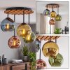 Plafoniera a sfere Koyoto in stile boho con 4 paralumi in vetro ramato, blu, verde e oro