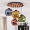 Plafoniera a sfere Koyoto in stile boho con 4 paralumi in vetro ramato, blu, verde e oro