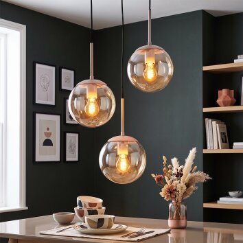 Lampada a sospensione Gastor, cluster di sfere in vetro ambrato, regolabile al montaggio