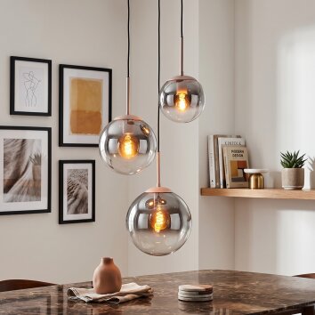 Lampada a sospensione Gastor, sfere in vetro grigio fumo e chiaro per il tavolo da pranzo