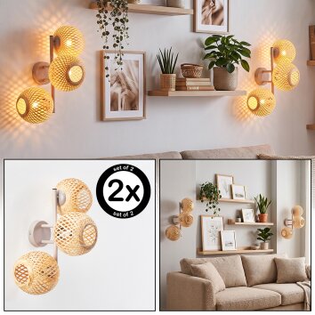 Applique da parete Basto in stile Boho, set da 2 con 3 sfere intrecciate color sabbia