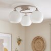 Plafoniera Koyoto moderna con tre paralumi sferici in vetro bianco, diametro 15 cm