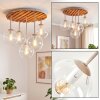 Plafoniera a sfere Gastor in stile Boho con 5 schermi di vetro chiaro e lamelle in legno
