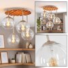 Plafoniera in vetro chiaro Koyoto in stile Boho, 4 sfere e lamelle in legno