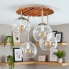 Plafoniera in vetro chiaro Koyoto in stile Boho, 4 sfere e lamelle in legno
