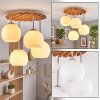 Plafoniera a sfere Koyoto con 4 schermi bianchi e lamelle in legno, Boho Style