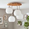 Plafoniera a sfere Koyoto con 4 schermi bianchi e lamelle in legno, Boho Style