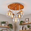 Plafoniera a grappolo Koyoto in stile boho con 5 sfere in vetro chiaro, struttura sabbia