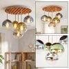 Plafoniera a sfere Gastor moderna con 5 schermi in vetro multicolore e lamelle in legno