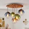 Lampadario a sospensione Gastor moderno, lamelle in legno e struttura color sabbia