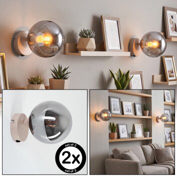 Applique da parete moderne Gastor, set da 2, 25 Watt, sfere in vetro fumé
