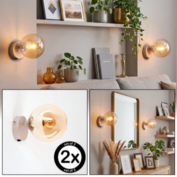 Sfera da parete retrò Gastor in set da 2, con schermo in vetro ambrato, E14