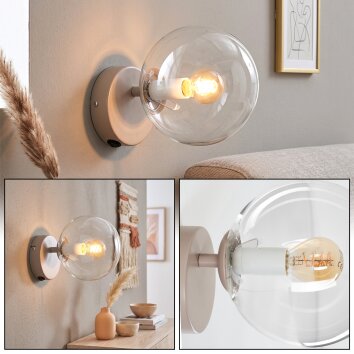 Applique da parete moderna Gastor con sfera in vetro chiaro e portalampada E14