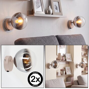 Applique da parete Gastor, set da 2, sfere in vetro Cromo, Grigio fumo e Chiaro