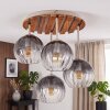 Plafoniera moderna a sospensione a cluster Koyoto, lamelle in legno e 4 sfere