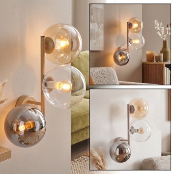 Applique moderna Gastor a 3 luci con sfere in vetro chiaro, ambrato e Grigio fumo