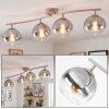 Plafoniera a quattro luci Koyoto moderna, struttura color sabbia con sfere grigio fumo chiaro