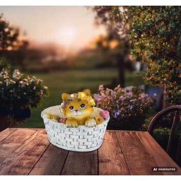Globo Kotir lampada solare LED da esterno gatto nel cestino dei fiori decorativa
