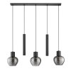 Brilliant Lampada a sospensione Ligari con 3 globi in vetro grigio fumo e 2 cilindri