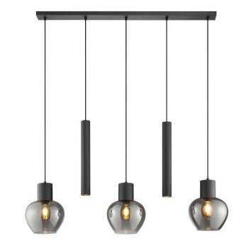 Brilliant Lampada a sospensione Ligari con 3 globi in vetro grigio fumo e 2 cilindri