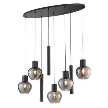 Brilliant lampada a sospensione Ligari, 5 sfere in vetro grigio fumo, lunghezza 48 cm