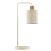 Brilliant lampada da tavolo Arlo in stile boho, con braccio arcuato e paralume beige