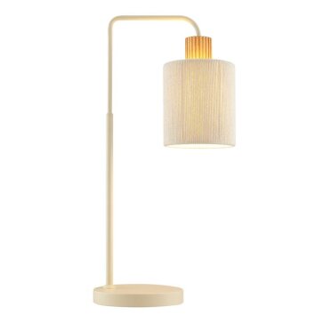Brilliant lampada da tavolo Arlo in stile boho, con braccio arcuato e paralume beige