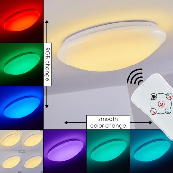 Brighton Plafoniera LED Bianco, 1-Luce, Telecomando, Cambia colore
