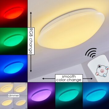 Brighton Plafoniera LED Bianco, 1-Luce, Telecomando, Cambia colore