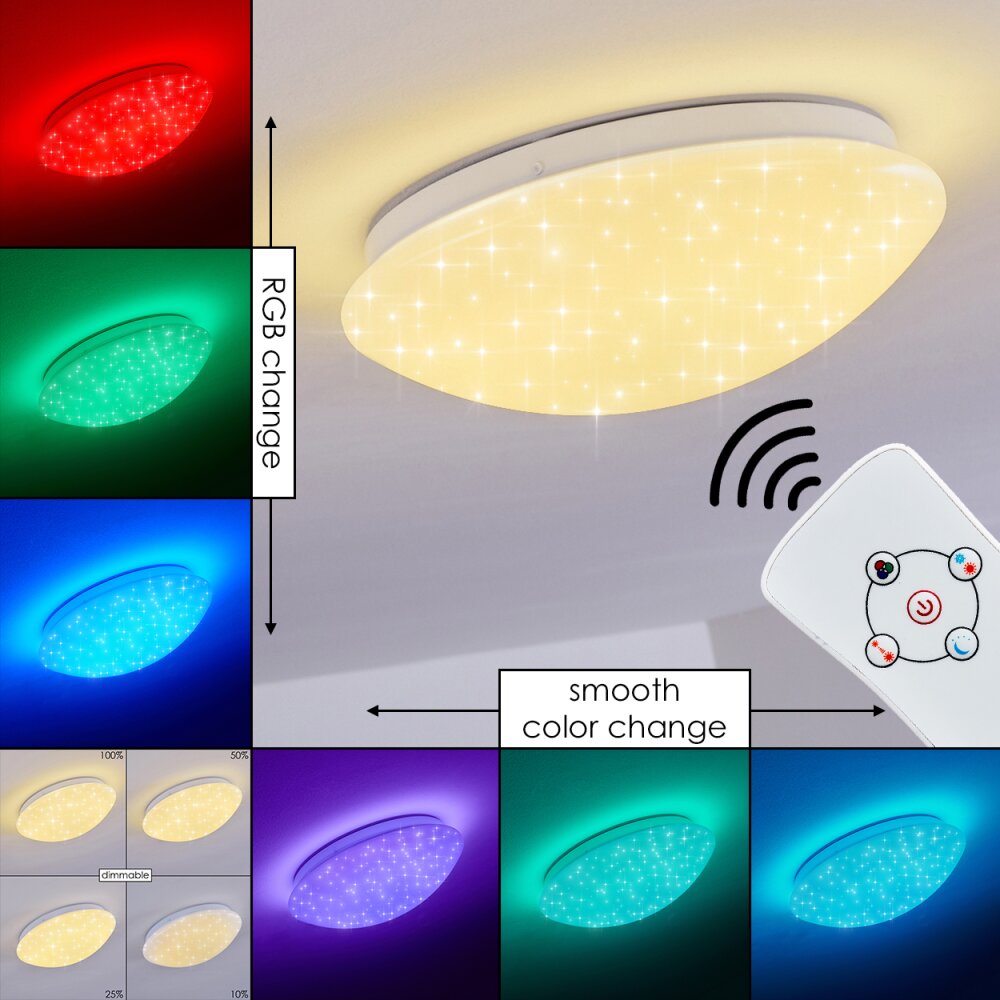 Brighton Star Plafoniera LED Bianco, 1-Luce, Telecomando, Cambia colore main product photo