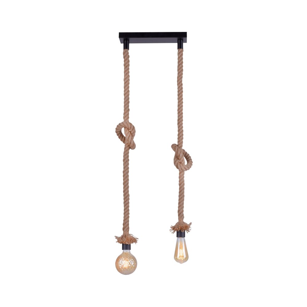 Leuchten-Direkt ROPE Lampada a Sospensione Marrone, Nero, 2-Luci main product photo