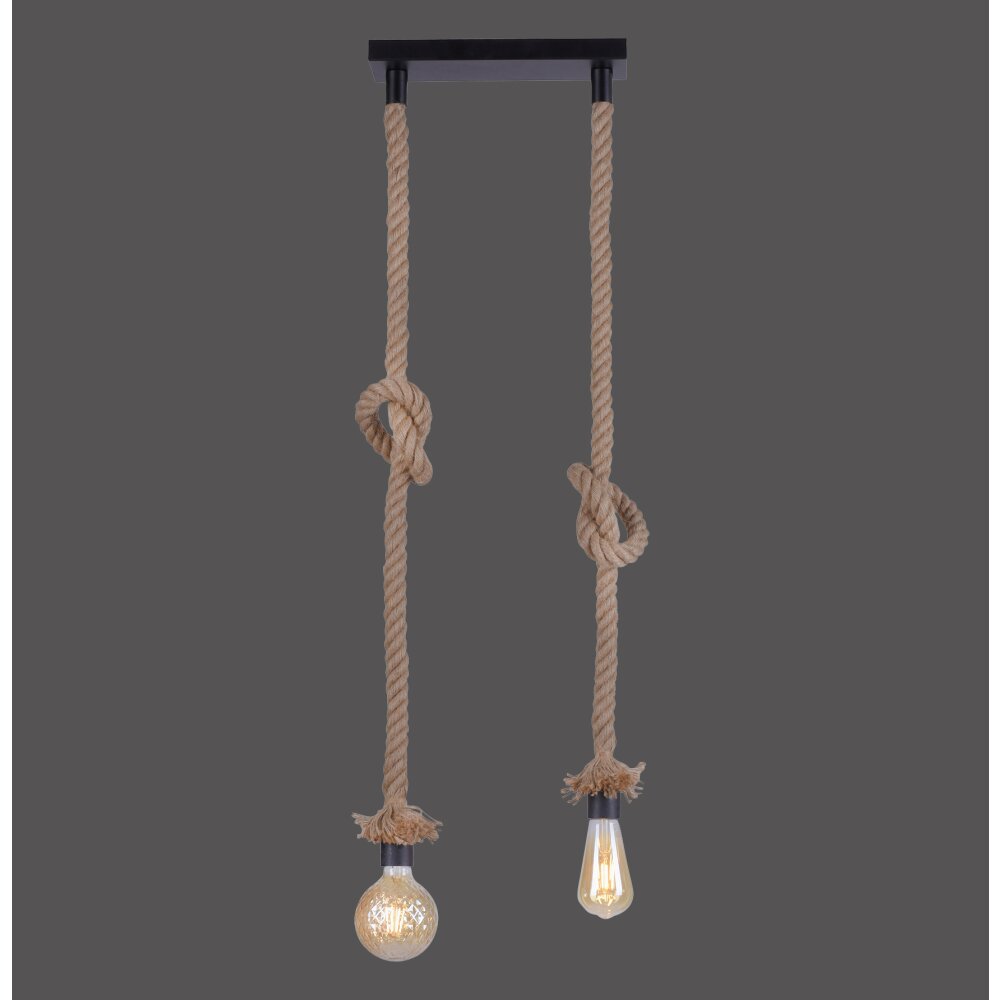 Leuchten-Direkt ROPE Lampada a Sospensione Marrone, Nero, 2-Luci