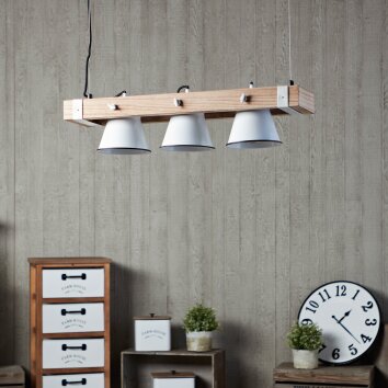 Brilliant Plow Lampada a Sospensione Legno chiaro, Bianco, 3-Luci