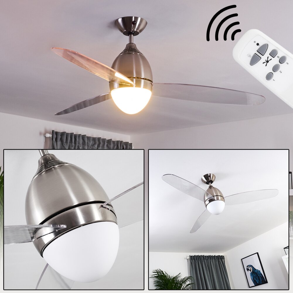 Varazze ventilatore da soffitto Nichel opaco, Trasparente, chiaro, 1-Luce, Telecomando main product photo