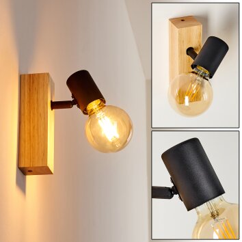 Barbengo Applique Legno chiaro, Nero, 1-Luce