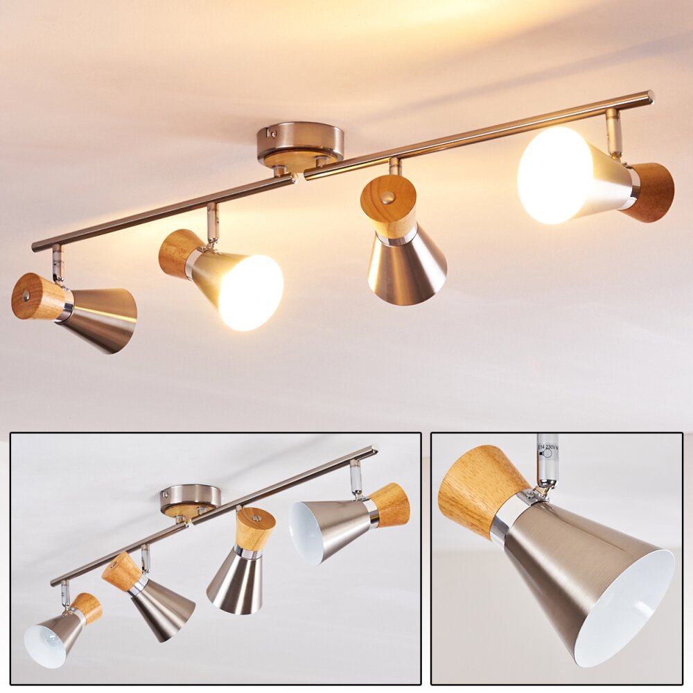 Pulau Plafoniera Legno chiaro, Nichel opaco, 4-Luci main product photo