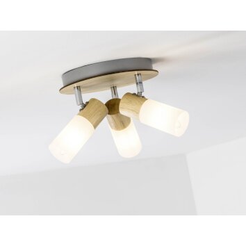 Brilliant Babsan Plafoniera circolare con faretti Legno scuro, Bianco, 3-Luci