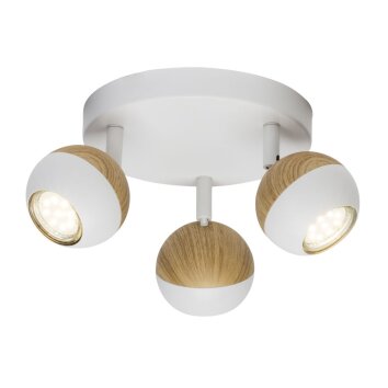 Brilliant Scan Plafoniera circolare con faretti LED Legno chiaro, Bianco, 3-Luci