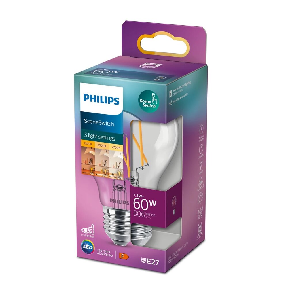 Philips LED E27 1,6 Watt 3 Watt 7,5 Watt 2200 - 2700 Kelvin 150 - 806 Lumen main product photo