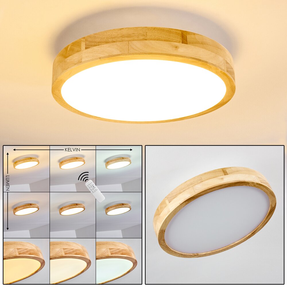 Bagaha Plafoniera LED Legno chiaro, 1-Luce, Telecomando main product photo