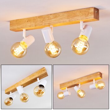 Barbengo Plafoniera Marrone, Legno chiaro, Bianco, 3-Luci