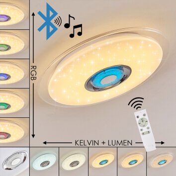 Haderup Plafoniera LED Cromo, Bianco, 1-Luce, Telecomando, Cambia colore