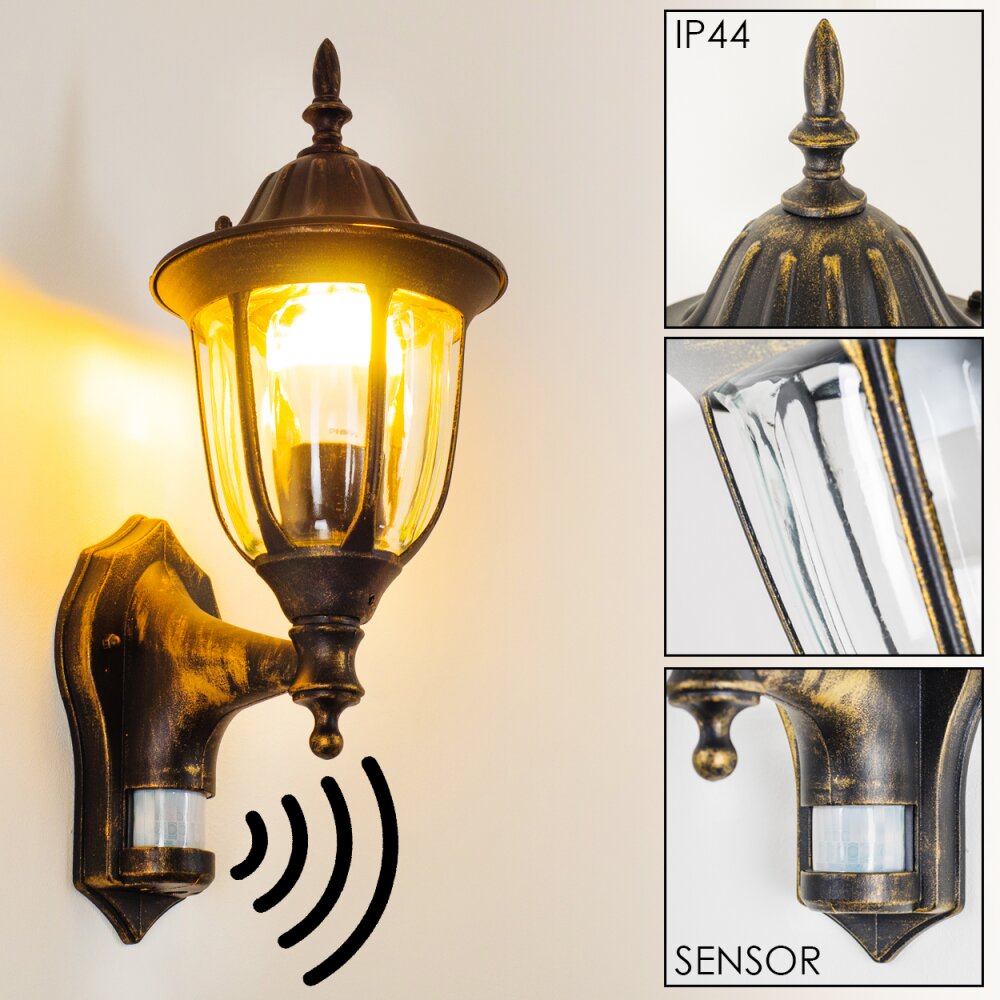 Ribadeo Applique da esterno Nero-Oro, 1-Luce, Sensori di movimento main product photo