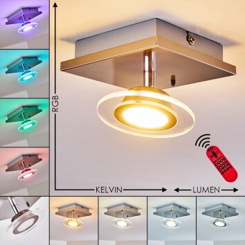 Marsen Plafoniera LED Nichel opaco, 1-Luce, Telecomando, Cambia colore