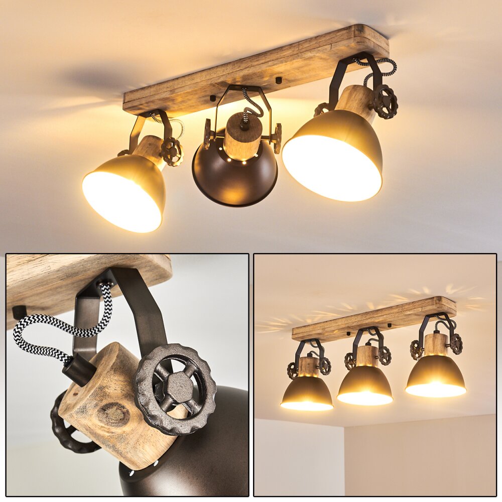 Plafoniera Orny Antracite, Legno chiaro, 3-Luci main product photo