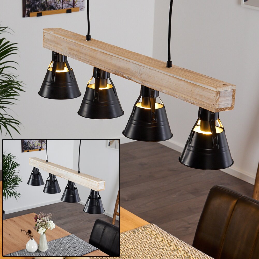 Berkeley Lampadario a sospensione Legno chiaro, Nero, 4-Luci main product photo
