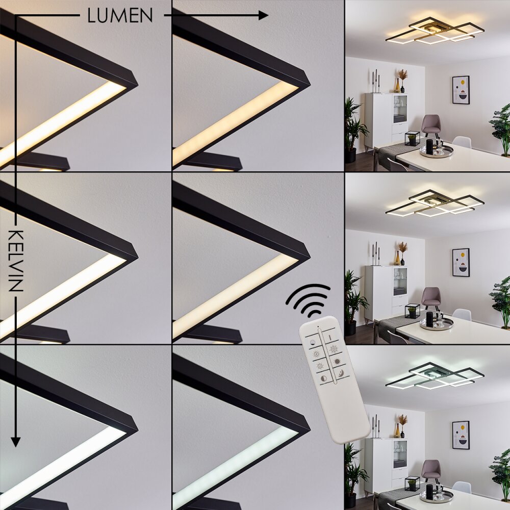 Ghana Plafoniera LED Nero, 1-Luce, Telecomando